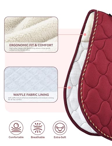 Harrison Howard 3D Air Mesh Saddle Pad for Horses – Breathable Shock-Absorbing All-Purpose English Saddle Pad - color: Burgundy