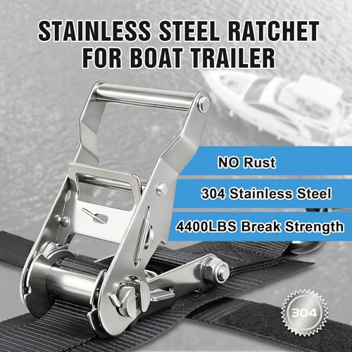 Boat Trailer Straps Stainless Steel 1.5IN 4FT Transom Straps - size: 1.5" x 4'-Stainless steel