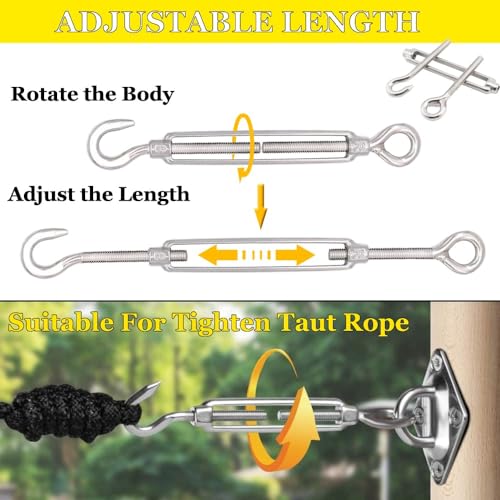 Turnbuckle Lsqurel 10PCS 304 Stainless Steel Turnbuckle Hook and Eye Heavy Duty M4 M6 M8 M10 Tensioner Adjustable Shade Sail Hardware for Tightening up Metal Cable Wire 5/32 1/4 5/16 3/8 - style: M8 - 10pcs