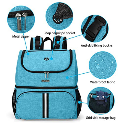 BAGLHER Pet Travel Bag, Double-Layer Pet Supplies Backpack (for All Pet Travel Supplies), Pet Travel Backpack with 2 Silicone Collapsible Bowls and 2 Food Baskets Sky Blue - color: Sky Blue