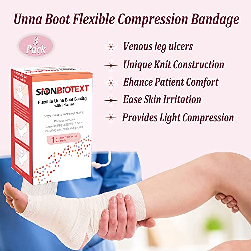 Unna Boot with Zinc and Calamine – 3” x 10 Yards Flexible Compression Bandage – Moist Healing Environment – Ideal for Venous Leg Ulcers, Lymphedema, Sprains, and Skin Grafts – Pack of 3 - size: Pack of 3, style: 3" Zinc and Calamine