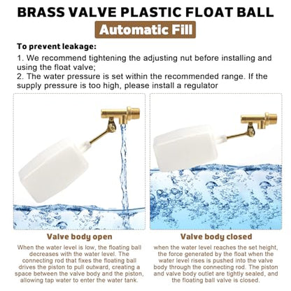 3/8" Water Float Valve, Brass Float Ball Valve, Heavy-Duty 125 PSI Automatic Water Level Controller, Adjustable Flow (2.25 GPM) for Fountains Pool Aquariums Water Trough Water Tank Ponds - color: C-3/8 Inch