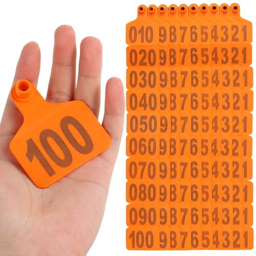 100PCS Cattle Ear Tags Large Size - Plastic Livestock Ear Tags 001-100 Number Farm Animal Tags ID Tags Ear Tagger Cattle Ear Tags for Cow Cattle Sheep Goats Pigs Hogs Mark Label (Orange) - color: Orange