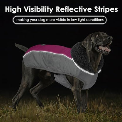 Petglad Dog Coat, Waterproof Ripstop Dog Winter Jacket with Leash Hole, Reflective Adjustable Warm Pet Fleece Snow Sweater for Small Medium Large Dogs - Rosy Red, XL - color: Rosy Red, size: XL