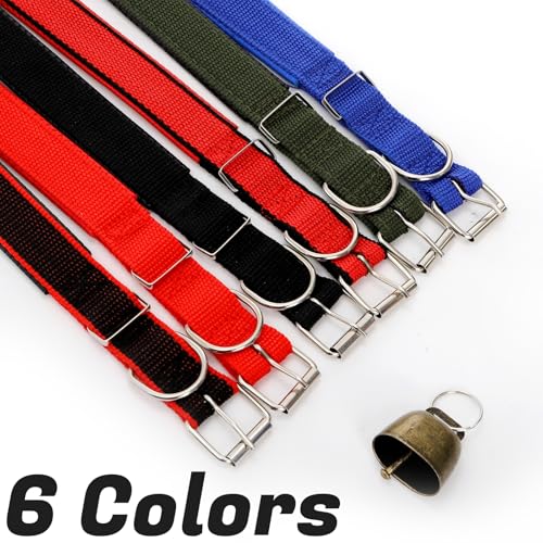Coloch 12 Pack Goat Collars with Bells, Adjustable Nylon Sheep Collar with Anti-Lost Loud Cow Bells Small Copper Bronze Bells for Sheep, Cow, Goat, Dog