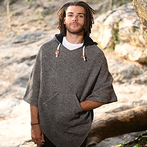 virblatt - Poncho Men & Women | Wool & Fleece | Unisex Hooded Winter Poncho - color: Grey, size: Large-X-Large
