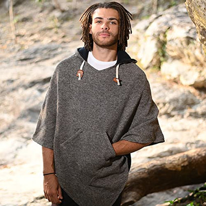 virblatt - Poncho Men & Women | Wool & Fleece | Unisex Hooded Winter Poncho - color: Grey, size: XX-Large