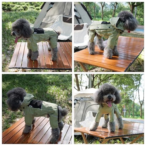 LOVELONGLONG Fleece-Lined Dog Raincoat with Removable Hood – Waterproof Winter Full Body Dog Jacket – Windproof Snowproof Cold-Weather Suit – Green-F M - color: Sage Green Fleeced, size: M (Back 14")