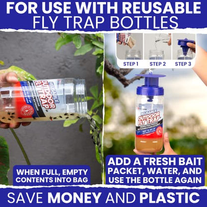 Fly Bait Fly Trap Refill Packets 3x1oz. Non Toxic Dissolvable Granules Work with All Reusable Flies Traps Outdoors Attractant. Flies Trap Bait Magnet Ranch Flytrap Outdoors. Cebo para Moscas - size: 3pack