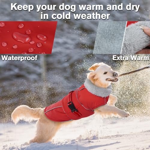 Lelepet Dog Coat Waterproof Dog Jacket Fleece Vest with Adjustable Buckle - color: Red, size: S