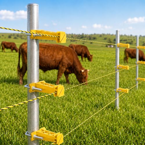 Tondiamo 24 Pcs Tube Post Insulator, Electric Fence T Post Insulators for Electric Fence Wire for Chain Link Square or Round Tubing (Yellow) | Extender Insulators for Square Round Pipe Tubing Wire Vinyl Picket Fence - style: Yellow