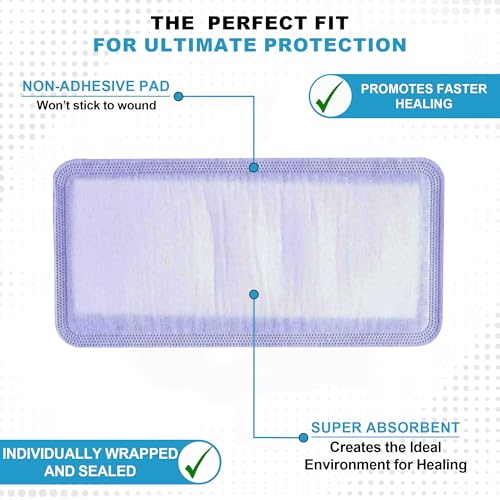 MedVance Super Absorbent Wound Dressing, Non-Adhesive Pads, 4"x8", Box of 5 | Sterile And Individually Wrapped - Non-Stick Wound Bandages - Super Soft - Highly Absorbent & Lock Exudate - Leakproof - size: 4"x8", style: 5 Pack
