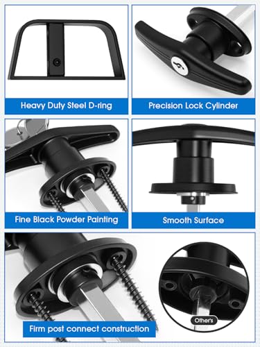 Shed Door T-Handle Lock Latch Kit with 4 Keys, Shed Barn Coop Storage Door T-Lock Set, Adjustable 5-1/2" Stem, with Spring Loaded Gate Pin Bolt Latch - 1 Lock+2 Latch - style: Lock 5-1/2" + Latch 6in