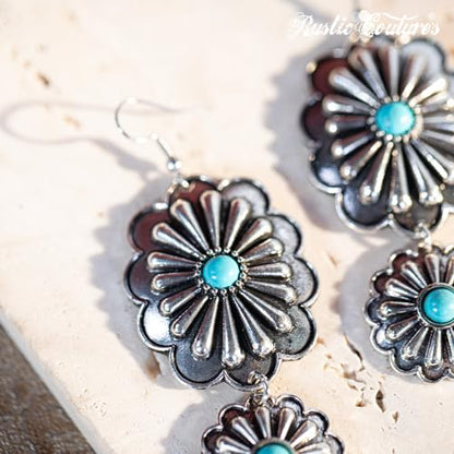 Montana West Rustic Couture's Western Concho Dangle Drop Earrings for Women - color: H-Turquoise