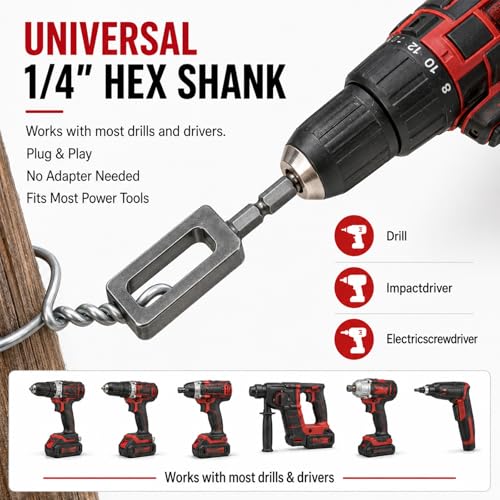 2 Pcs Electric Drill Wire Twisting Tool for Drill, Heavy Duty Wire Twister with 1/4" Hex Shank, Professional Wire Twisting Tool for Construction and Fence,Rebar Tying