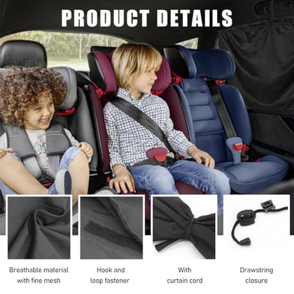 Ohleats 3PCS Car Window Shades, Auto Privacy Divider Curtain with 2 Rear Side Window Shade, Removable Vehicle Sunshade Blocker for Light, Heat, UV Rays, Universal Car Accessories - size: 3 PCS