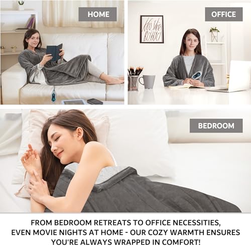 Beautyrest Wearable Electric Poncho Wrap Blanket, Ultra Soft Sherpa & Berber Fleece Heated Throw with Low EMF,UL Certified & OEKO-TEX,3 Heat Settings & 2 Hour Auto Shutoff, Gift-Ready, 50" x 64",Grey - color: Grey, size: 50 in x 64 in