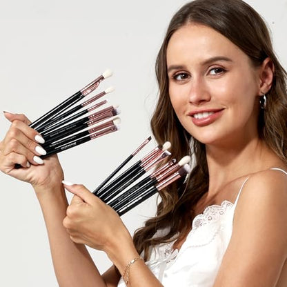 Bueart Design 15Pcs Professional grade Eye Makeup Brushes Set with Real Natural Goat Pony hair,Premium Soft Synthetic Eye shadow brush kit for Eyeshadow Concealer Crease blending Eyebrow, Eyeliner