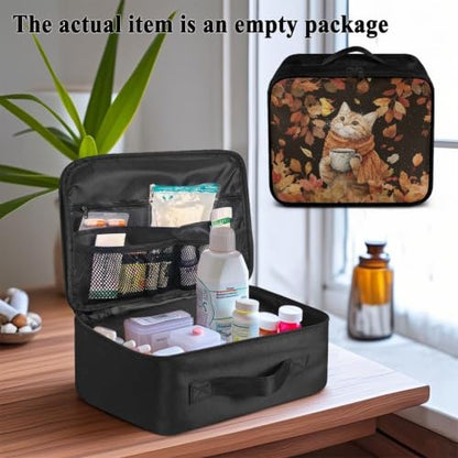 Thanksgiving Pet First Aid Bag Empty Travel Rescue Pouch Medical Bags First Responder Storage Compact Medicine Bag for Car Home Office Kitchen Outdoor Fall Maple Cat - color: Thanksgiving Fall Maple Cat