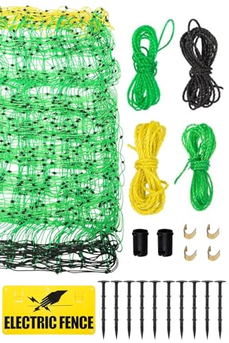Electric Fence Netting, 42.6" H x 164'L Electric Anti-Predator Poultry Fence, PE Net Fencing Kit with 14 Posts Double Spiked, Movable Livestock Nets for Sheep, Hogs, Cattle and Other Big Poultry