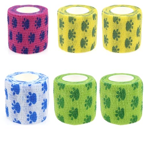 Self Adhesive Bandage Wrap Animal Cohesive Bandage Self Adherent Wrap First Aid Tape for Dogs Cats Horses Birds & Wrist Healing Ankle Sprain - color: 2 Inch Gourd Footprints 6 Rolls
