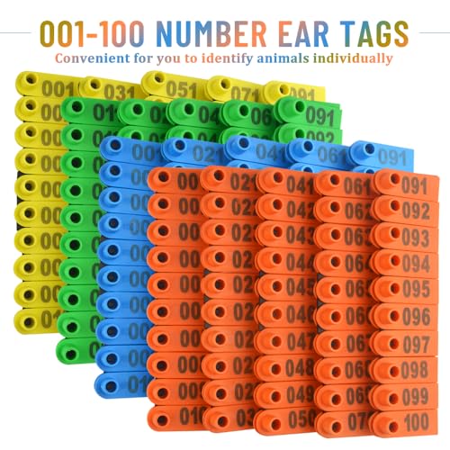 WMYCONGCONG 400 PCS 1-100 Plastic Livestock Ear Tag Animal Tag for Goat Sheep Pig, Blue Yellow Orange Green