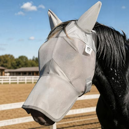 Raelitego Horse Fly Mask with Ears & Nose, Breathable Mesh, UV Protect (XS) - size: XS