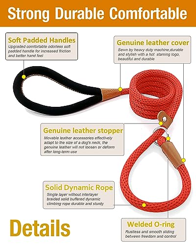 lynxking Slip Lead 6 FT x 1/2" Plus Dog Leash 6 FT x 3/8" Reflective