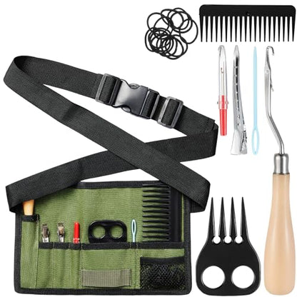 9 Pcs Horse Braiding Kit Complete Mane Horse Grooming Set with Waxed Canvas Bag Easy Start Supplies for Braiding Beginners Father's Birthday Gifts(Hunter Green) - color: Hunter Green