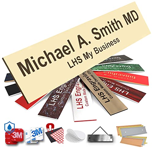 Custom Engraved Office Door Name Plate & Desk Signs, Ivory, 2x4 | 10+ Mounting Options, Door, Desk, Cubicle Holder, All Weather 3M Adhesive, 3 Text Lines, Personalized Nameplate Made in USA - color: B5 - Ivory & Brown Lettering, size: 2in x 4in (5.1cm x 1