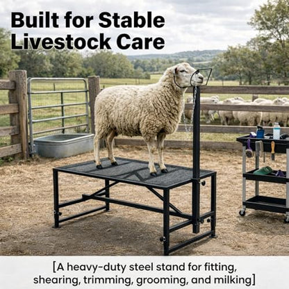 Goat Stand, 900 lbs Goat Milking Stand with 47 x 23 in Platform, 21 in to 33 in Adjustable Height, 42 in to 64.1 in Headpiece, Goat Trimming Stand for Grooming