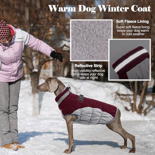 Lelepet Dog Coat Warm Dog Winter Coat Waterproof Dogs Jacket with Harness - color: Burgundy, size: X-Small