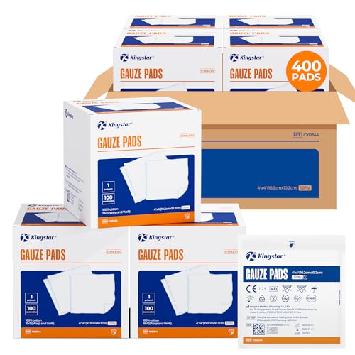 400 Packs Sterile Gauze Pads 4x4 Inch 12-Ply, 100% Cotton Large Gauze Sponges for Wound Care, Highly Absorbent Bulk Hospital-Grade First Aid & Surgical Dressing - size: 4"x4"(Pack of 400)