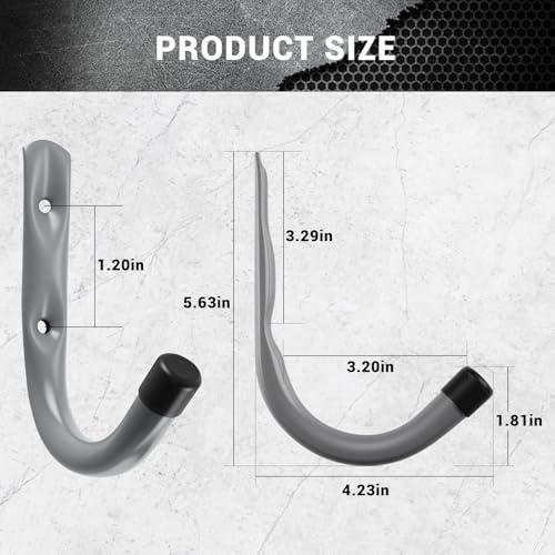 Garage Hooks, 4 Inch Heavy Duty Steel J Hooks for Wall, 12 Pack, Gray | 30 Lb Load Per Hook, PP Coated Tips Help Protect Items, Garage Storage Hooks Organize Ladders, Bikes, Tools And Hoses