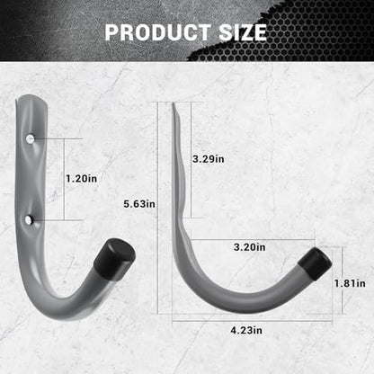 Garage Hooks, 4 Inch Heavy Duty Steel J Hooks for Wall, 12 Pack, Gray | 30 Lb Load Per Hook, PP Coated Tips Help Protect Items, Garage Storage Hooks Organize Ladders, Bikes, Tools And Hoses