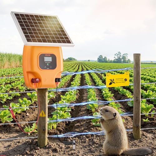 VEVOR Solar Fence Charger, 1J 10 kV Solar Powered Fence Charger, 1.86 Miles Range, Electric Fence Energizer Kit, Keep Out Predators, 3 Days Runtime, for Livestock, Poultry, Garden Protection - size: 1J