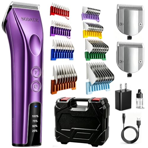 Professional Dog Grooming Clippers, Cordless Pet Hair Clipper - color: Purple