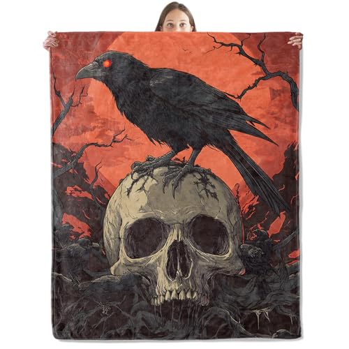 Dark Raven Skull Blanket, Cozy Plush Throw Blanket for Couch Bedroom Outdoor, Lightweight Soft Flannel Travel Blankets, Gifts for Women Adults Kids, Warm Decor 40"×50" - color: Skull43, size: 40"×50"