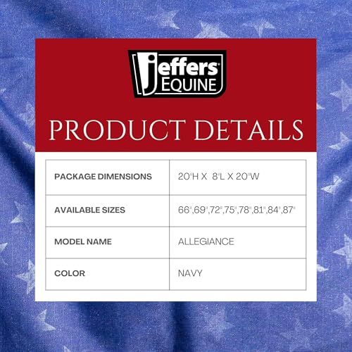 Jeffers Poplar Head Origin 600 Denier Turnout Blanket | 240 Gram Polyfill | Waterproof, Breathable, Horse Blanket for Cold Weather | Navy with Star Print, Adjustable Straps, Fits 66" - size: 66 in