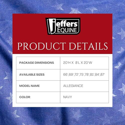 Jeffers Poplar Head Origin 600 Denier Turnout Blanket | 240 Gram Polyfill | Waterproof, Breathable, Horse Blanket for Cold Weather | Navy with Star Print, Adjustable Straps, Fits 66" - size: 66 in