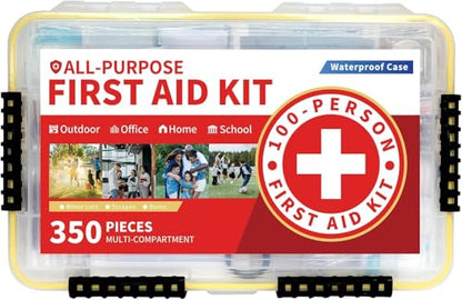 Prelady-350 Pieces All-Purpose 100-Person Emergency First Aid Kit – Waterproof Plastic Case | Clearly Organized for Fast Retrieval | Perfect for Home, Business, Workplace, Boat, Travel, Outdoor & Car