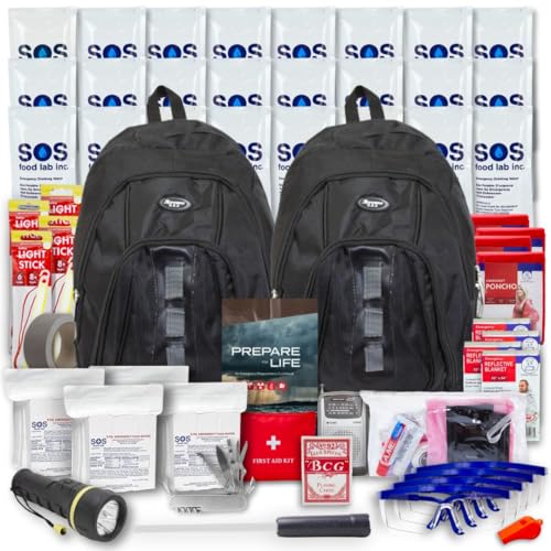 Essentials Complete Deluxe Survival Kit 2 & 4 Person | Bug-Out-Bag | Emergency Go Bag Kit for Wildfires, Hurricanes, and Other Natural Disasters - size: 4 Person