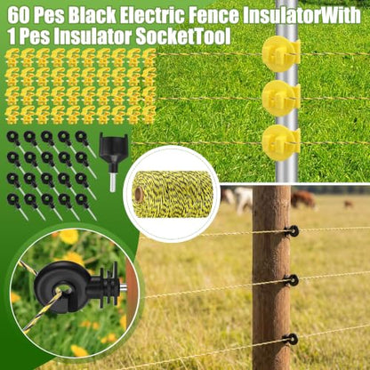 Electric Fence Kit, 25 Mile 110 VAC 1 J Fence Charger, 656 ft Polywire - size: 656FT, style: 1J