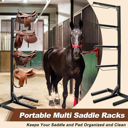 Abbylike 4 Tier Saddle Rack for Horses, 6.38 ft Heavy Duty Saddle Pad Stand Stable Blanket Tack Storage Stand for Western English Horses Pad Blanket Storage Organizer Stall Accessories - style: 4 Tier