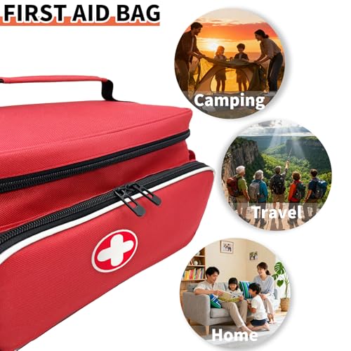 First Aid Bag Empty With Lockable Zipper,Compact and Portable Small Medicine Storage Bag,Family First Aid Box, Pill Bottle Organizer for Travel, Car and Home Use, Red(Bag Only)