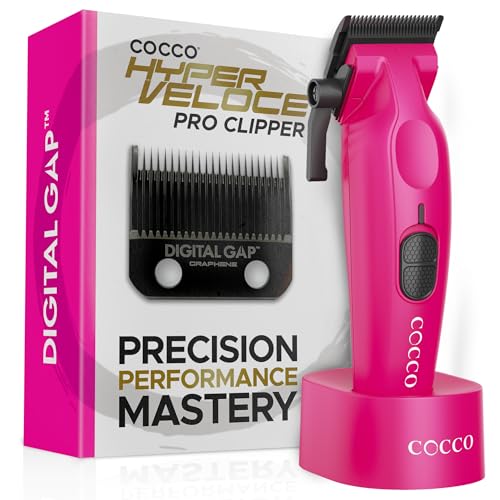 Cocco Hyper Veloce Pro High Performance Cordless Brushless Hair Clipper | Digital Gap Ambassador Graphene Taper Blade, for Professional Barbers, 7200 RPM BLDC Motor, All Metal, Charging Base - color: Pink