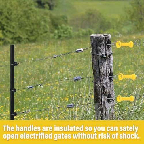 Tondiamo 2 Sets Electric Fence Gate Handle Set with Anchors and Insulators Including 2 Pcs Plastic Electric Fence Gate Handle with Spring, 4 Pieces Anchor Set, 4 Pieces Black Insulators