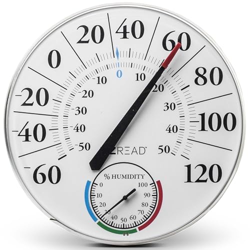 EZREAD Hanging Dial Thermometer 840-1212 Weather Thermometers for Indoor and Outdoor Use, Large 12.5 Inch Diameter, Easy to Read Numbers, Basic White Dial/Hygrometer - color: White