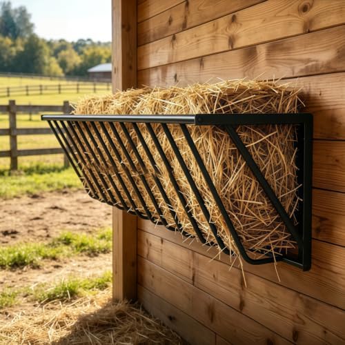 Wall Mounted Hay Rack, Heavy Duty Livestock Feeder, 150 Gal Manganese Steel Hay Feeder for Goats Sheep, Raised Off-Ground Design Reduces Waste, for Barn, Shed, Pasture Farm Storage Rack
