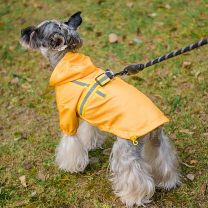 PUPTECK Dog Raincoat with Hood & Harness Built-in, Waterproof Dog Rain Jacket Slicker Poncho Reflective Vest Clothes for Rainy Snowy Winter Cold Days, Yellow S - color: Yellow, size: S (Back 13.2", Chest 18.5", Neck 13.9")